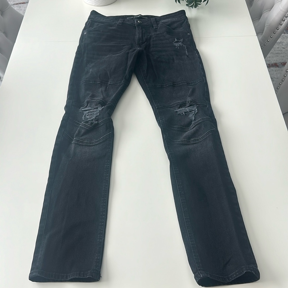 Guess Men’s Distressed Slim Tapered Black Jeans